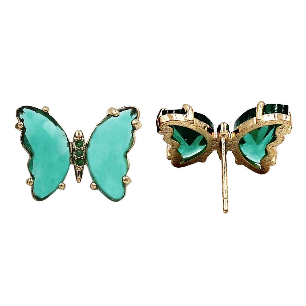 Green simple colorful crystal butterfly earrings
